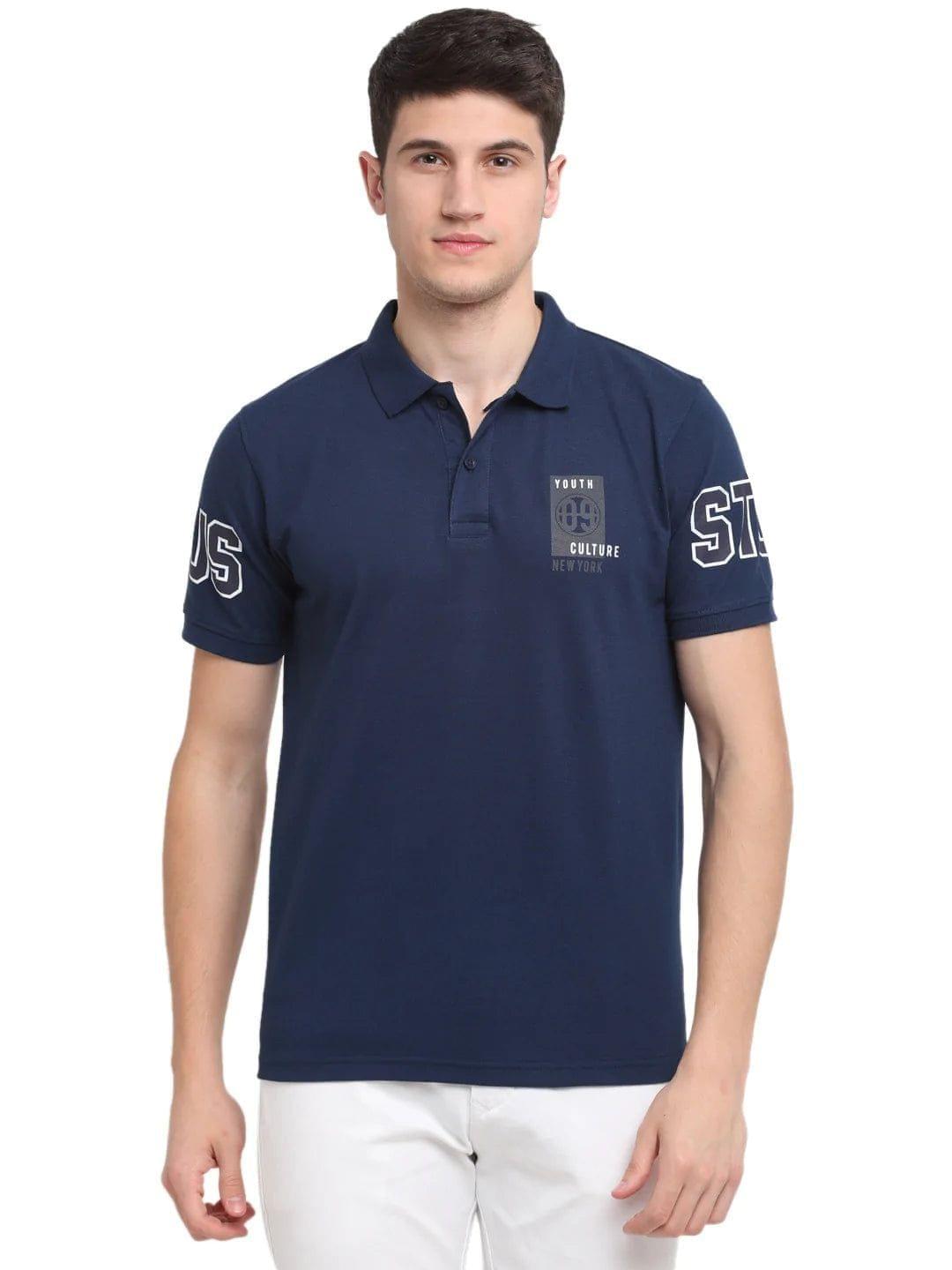 Rodamo  Men Navy Blue Solid Polo Collar T-shirt