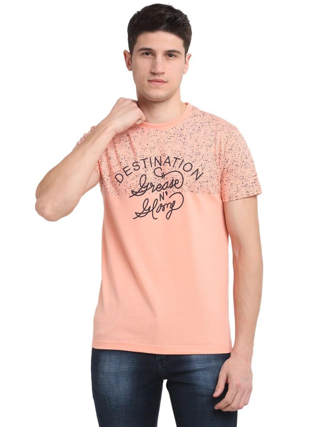 Rodamo  Men Peach-Coloured Typography Printed Slim Fit T-shirt
