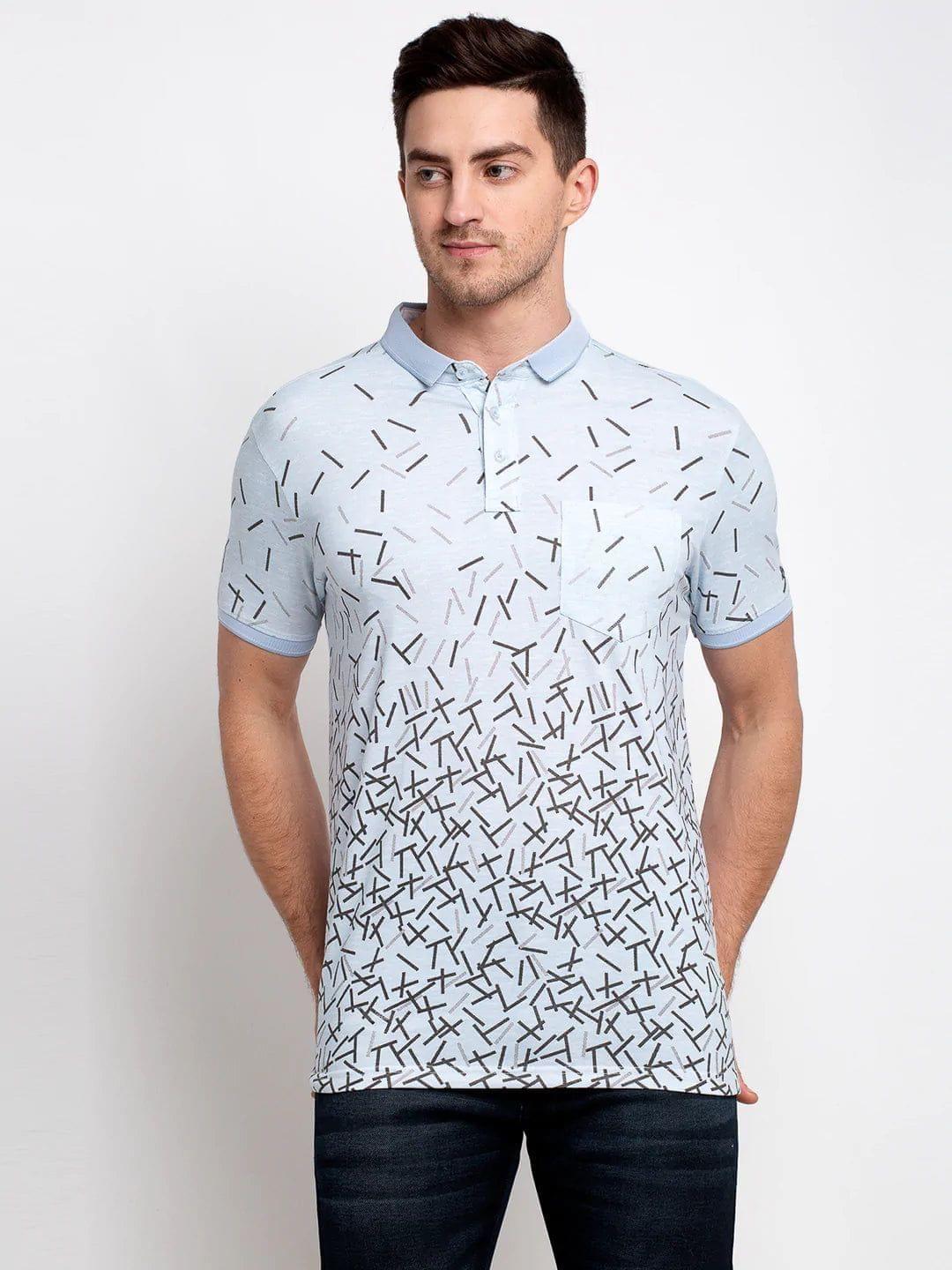 Rodamo Men Blue Printed Polo Collar T-shirt