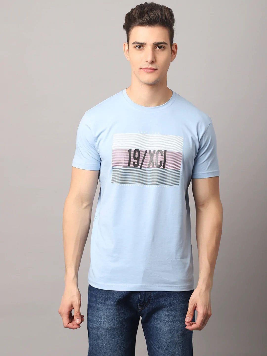 Rodamo  Men Blue Typography Printed Slim Fit Cotton T-shirt