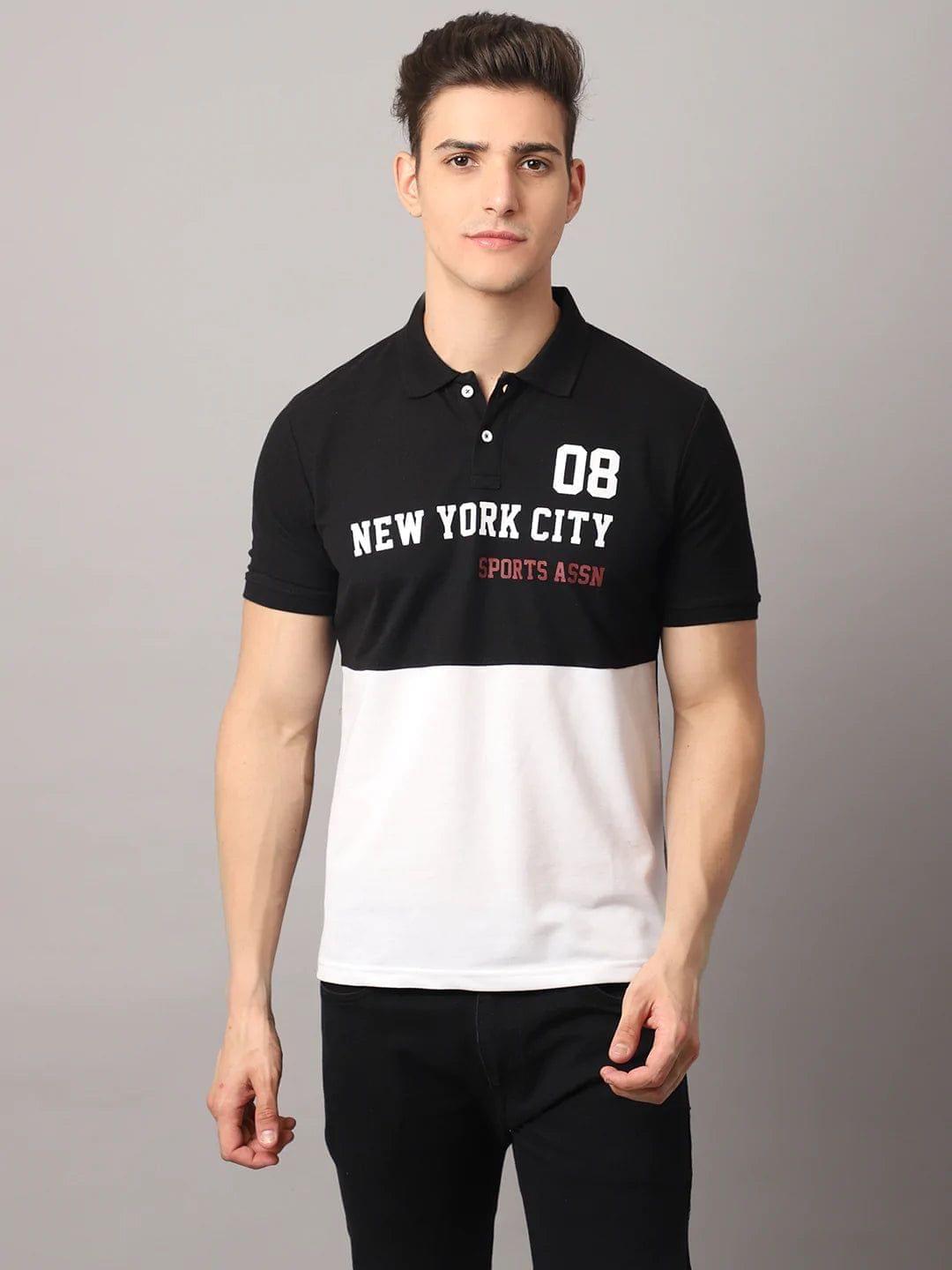 Rodamo  Men Black Typography Polo Collar Slim Fit T-shirt
