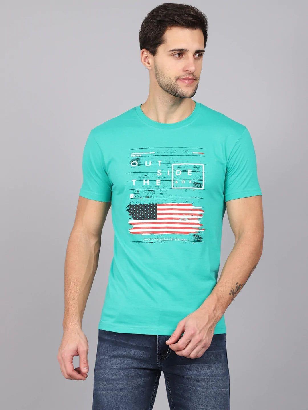 Rodamo  Men Green Typography Printed Slim Fit T-shirt