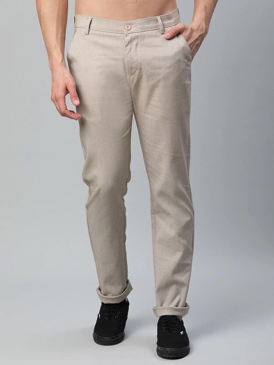 Rodamo  Men Beige Slim Fit Trousers