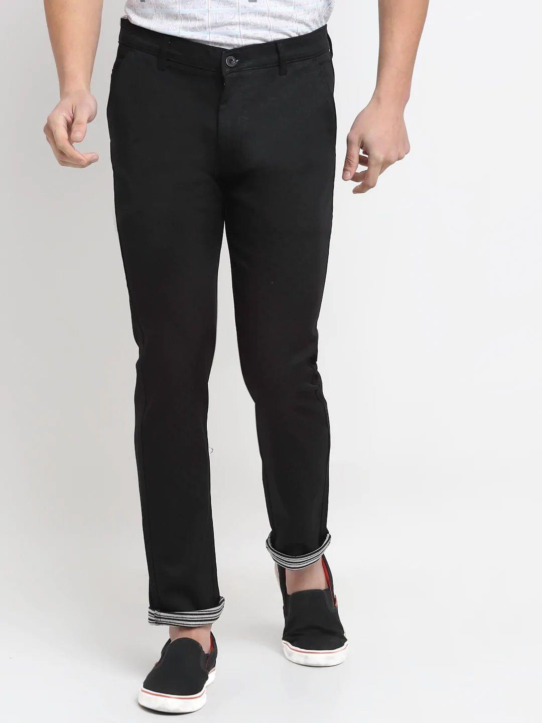Rodamo  Men Black Self Design Slim Fit Trousers