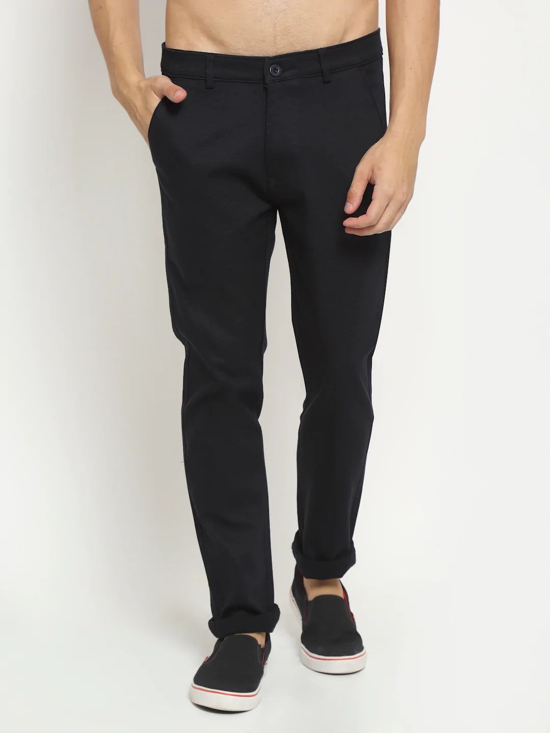 Rodamo  Men Navy Blue Regular Fit Chinos Trousers