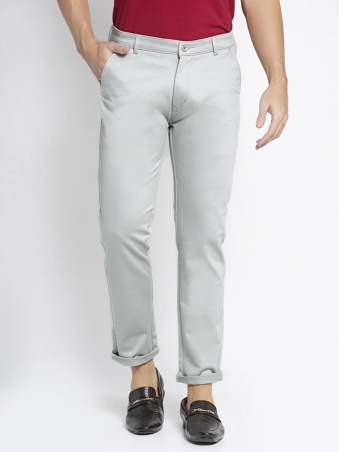 Rodamo  Men Grey Slim Fit Solid Regular Trousers