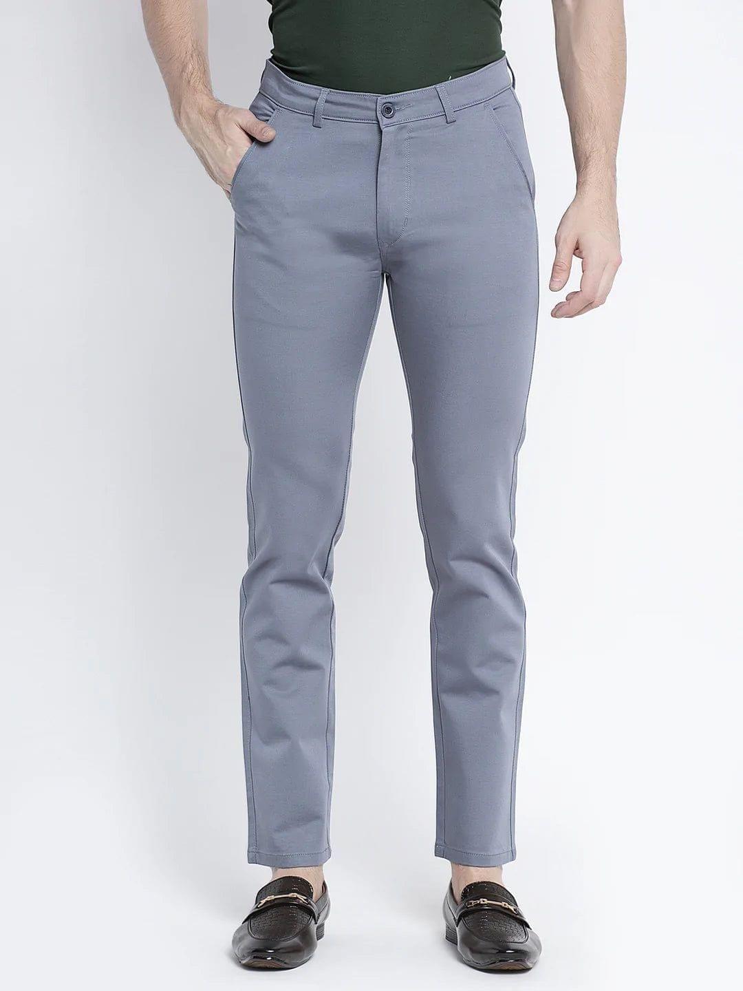 Rodamo  Men Grey Slim Fit Solid Regular Trousers