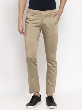 Rodamo  Men Beige Slim Fit Trousers