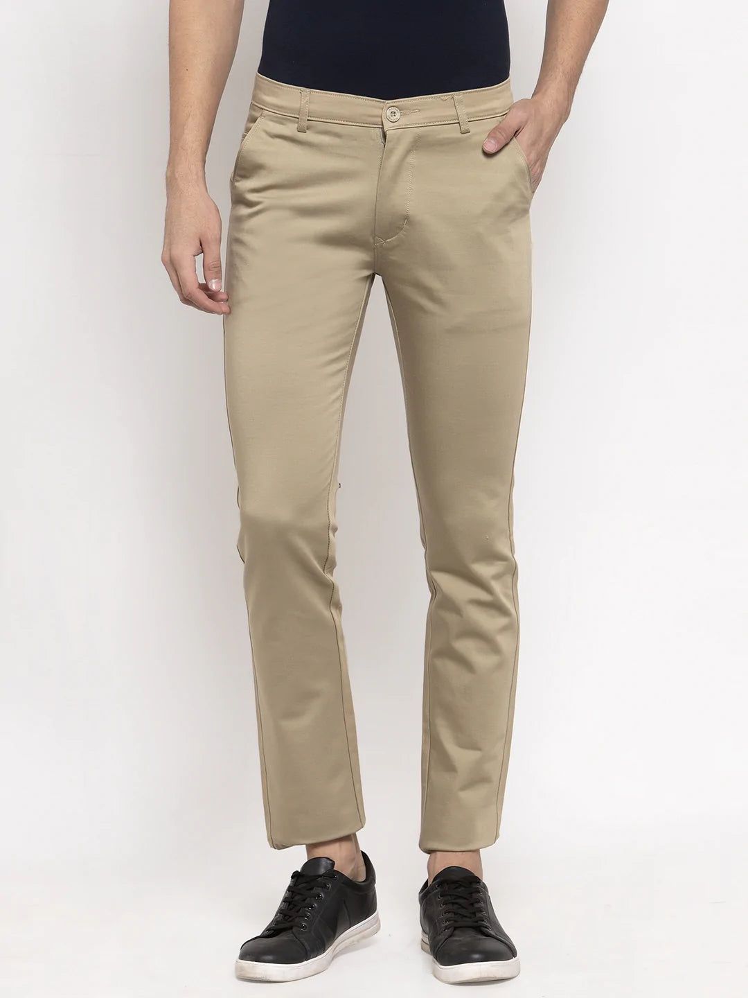 Rodamo  Men Beige Slim Fit Trousers