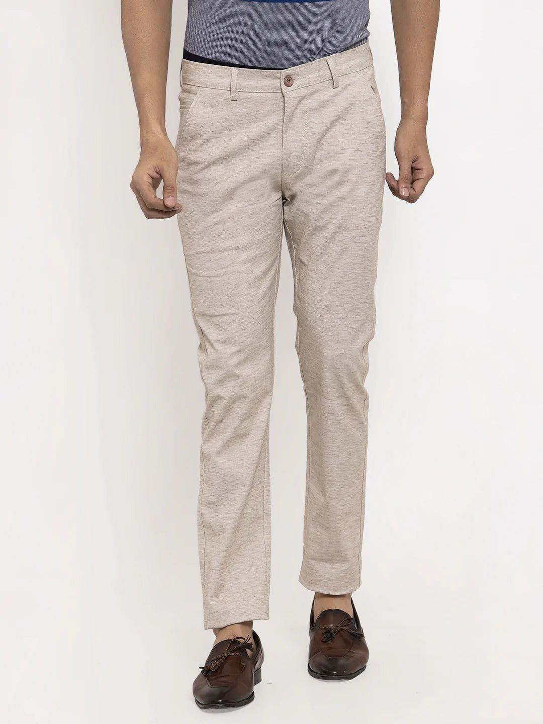 Rodamo  Men Khaki Slim Fit Solid Regular Trousers