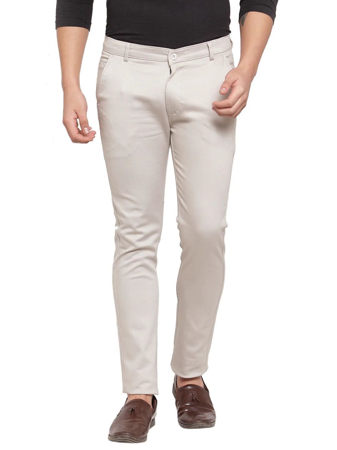 Rodamo  Men Grey Slim Fit Solid Regular Trousers