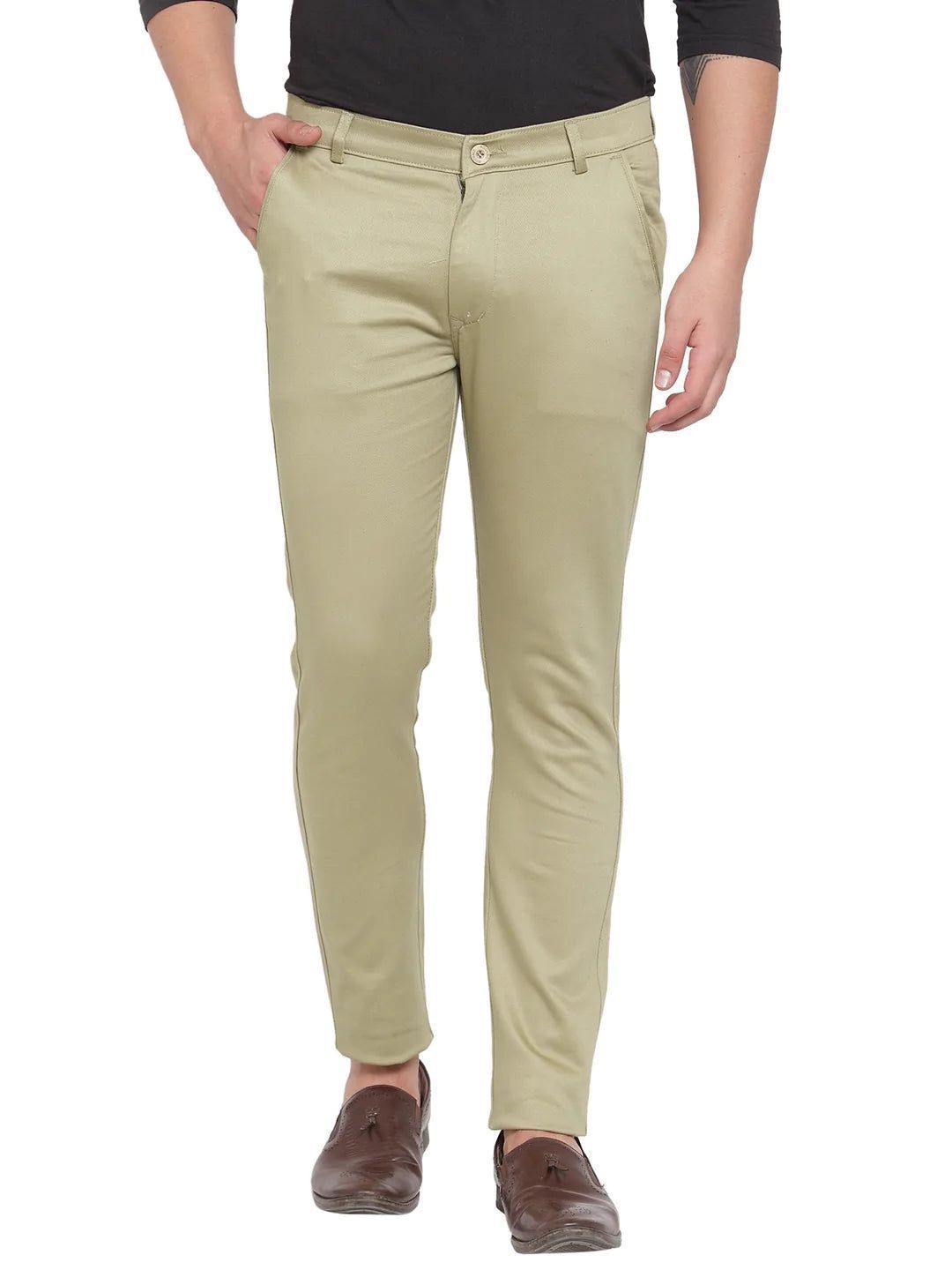 Rodamo  Men Olive Slim Fit Trousers