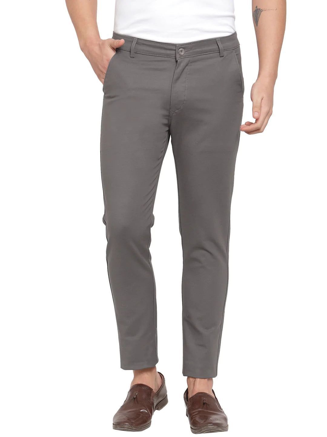 Rodamo  Men Grey Slim Fit Trousers