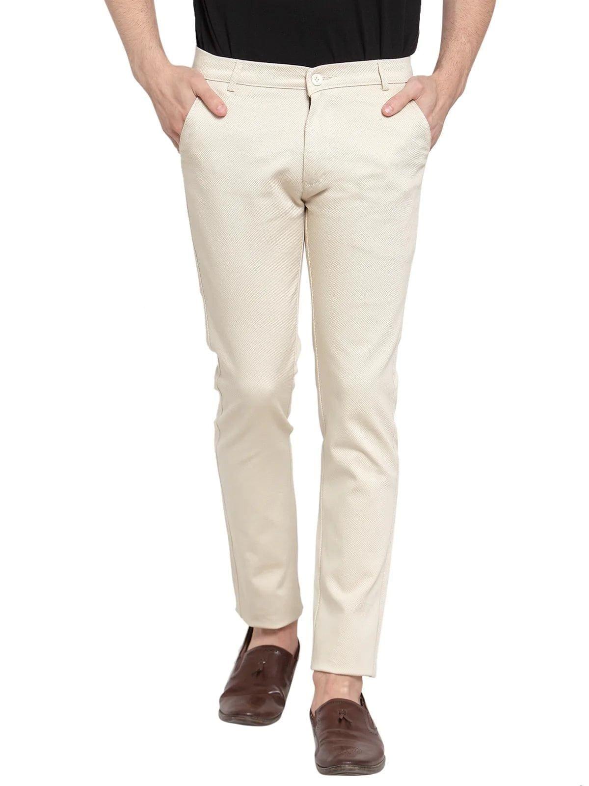 Rodamo  Men Beige Slim Fit Self Design Regular Trousers