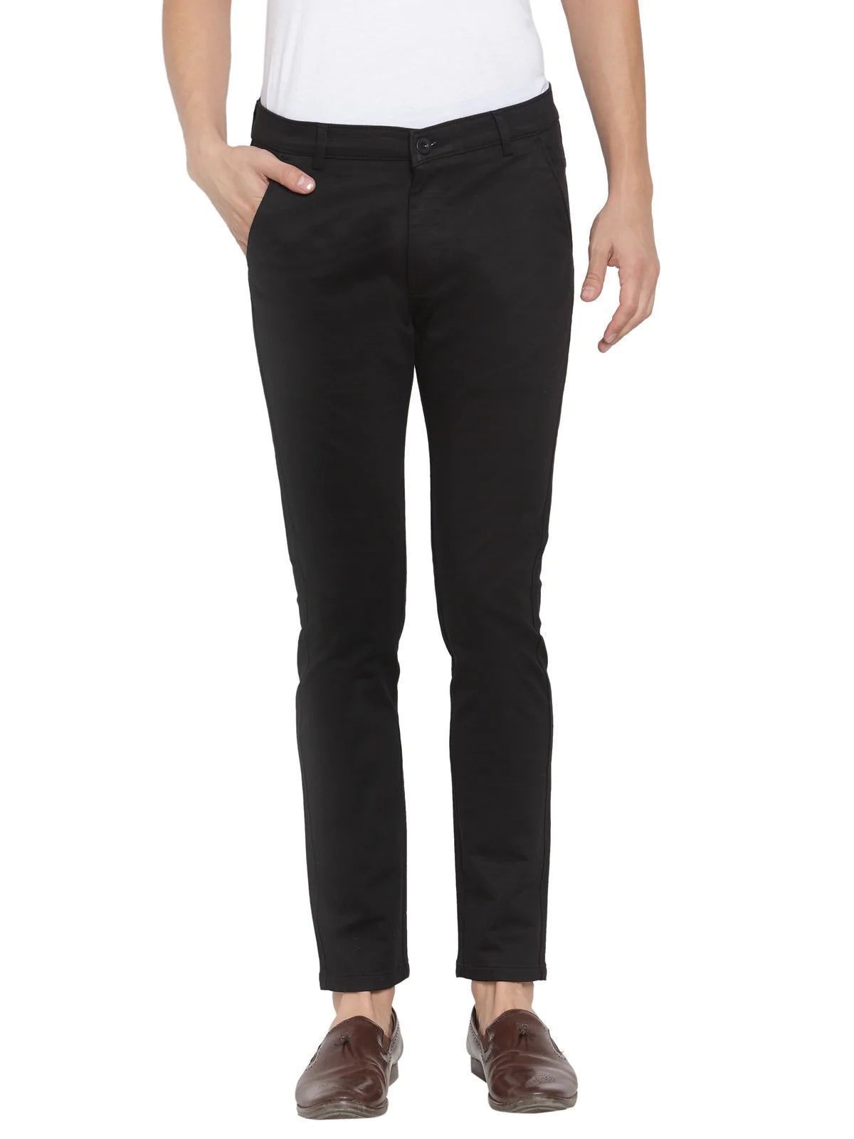 Rodamo  Men Black Slim Fit Solid Regular Trousers