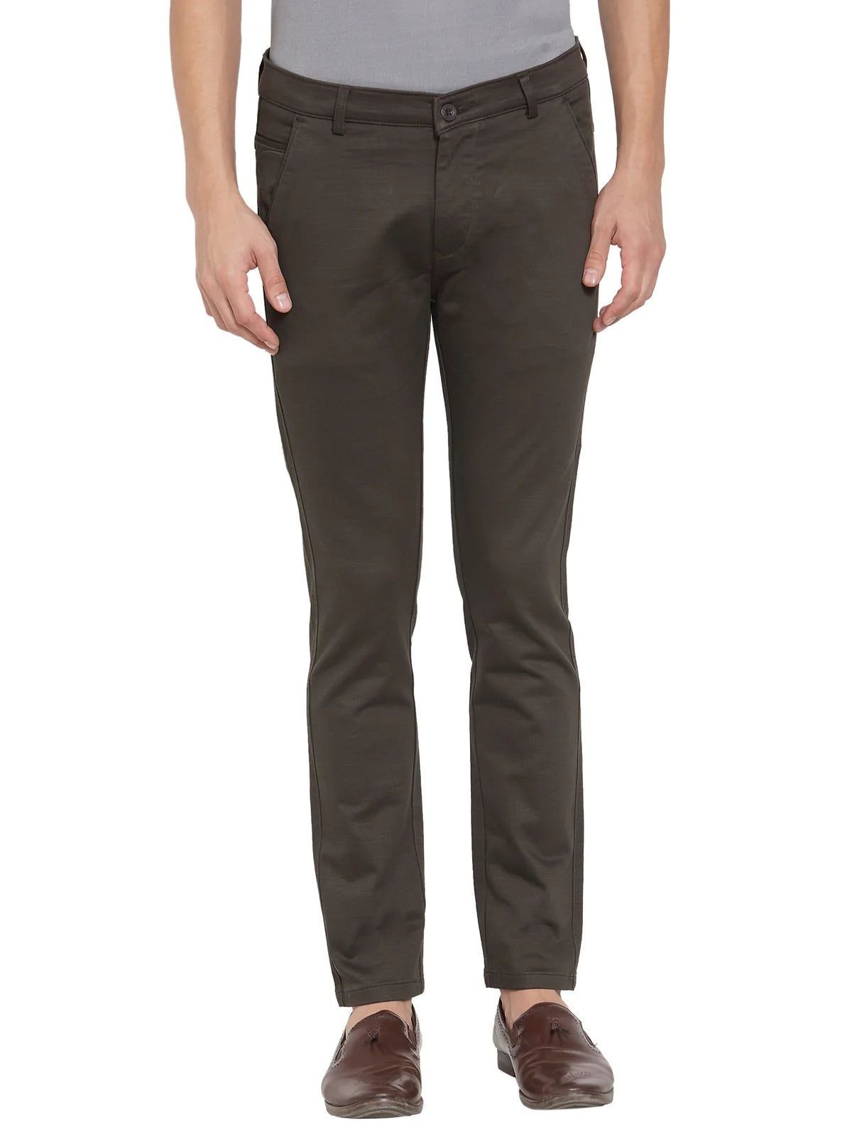 Rodamo  Men Green Slim Fit Solid Regular Trousers