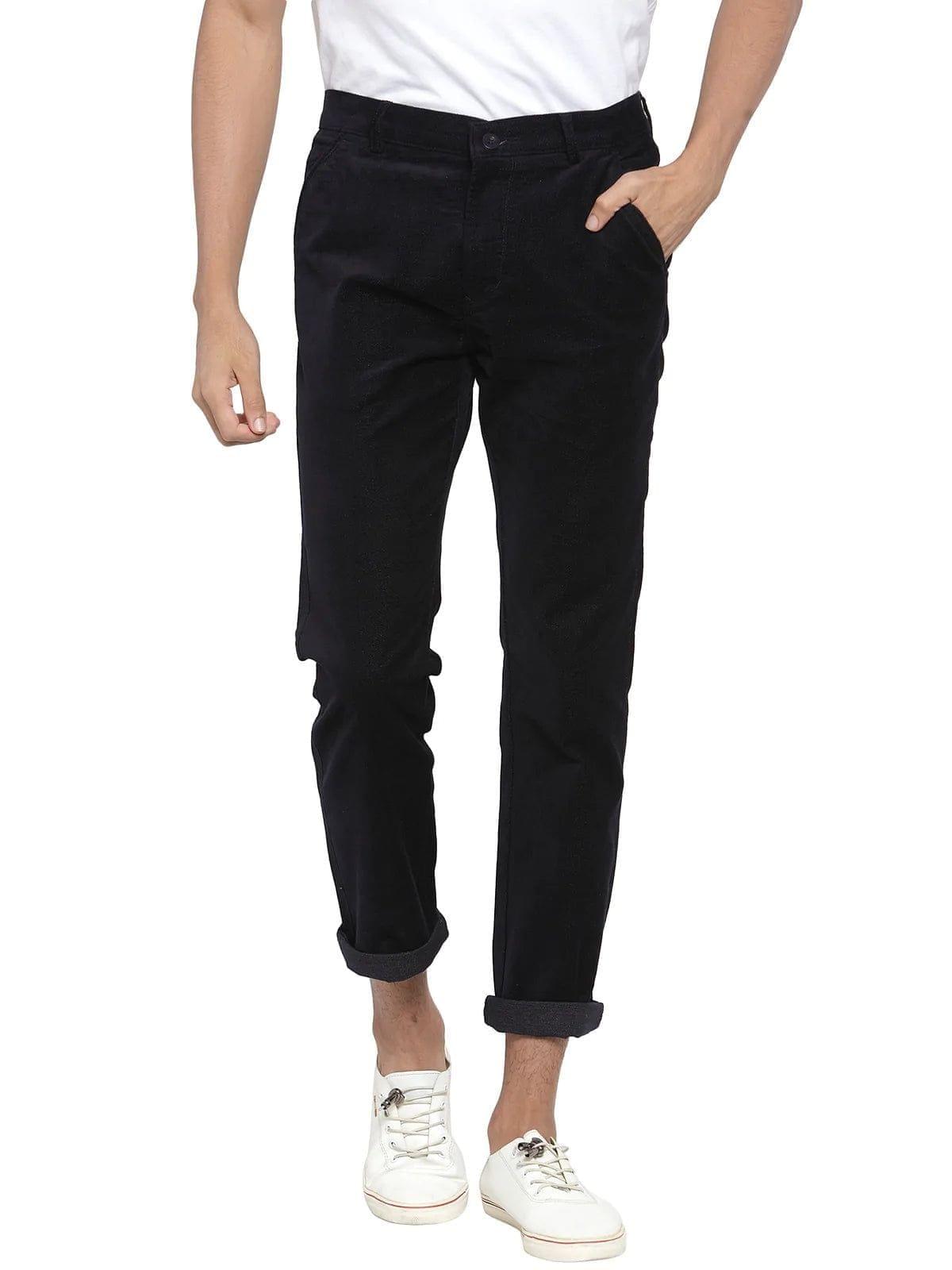 Rodamo  Men Navy Blue Corduroy Trousers