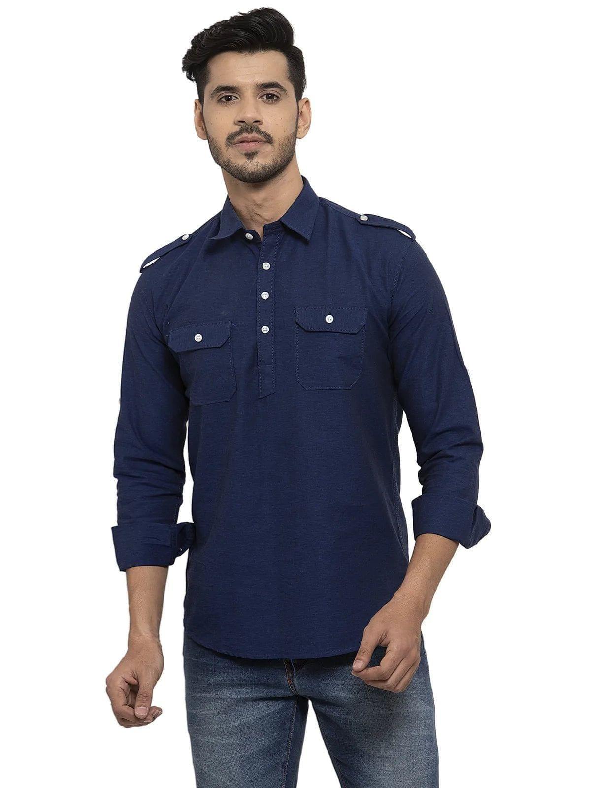 Rodamo  Men Navy Blue Solid Pathani Kurta