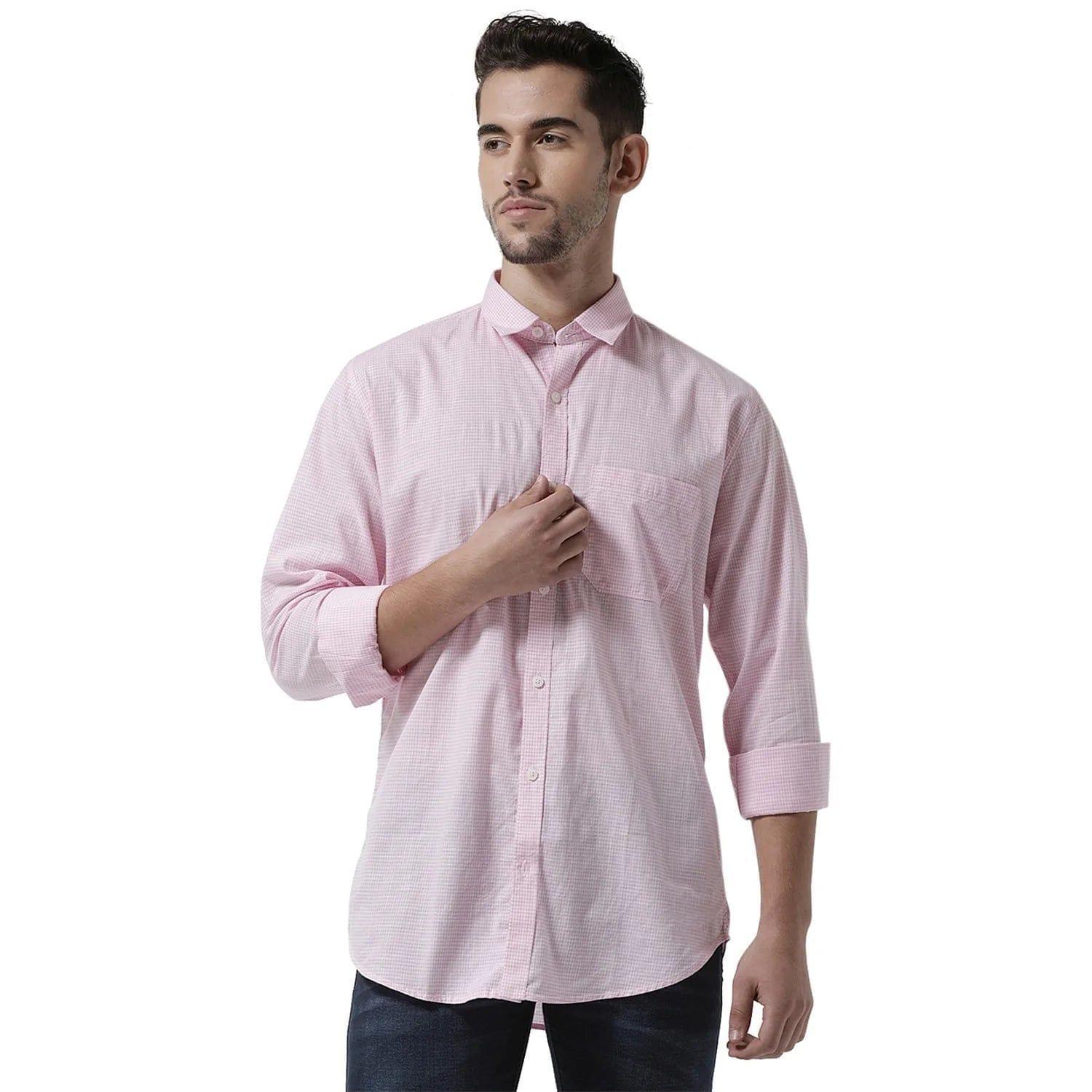 Rodamo  Men Pink  White Slim Fit Checked Casual Shirt