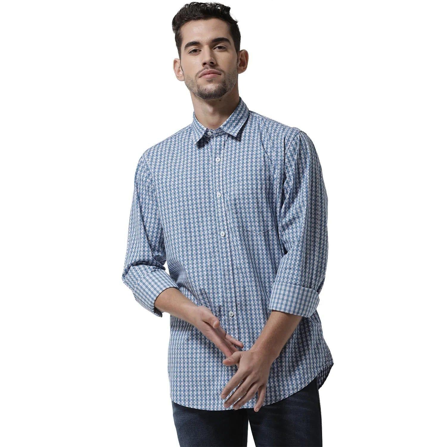Rodamo  Men Blue  White Slim Fit Checked Casual Shirt