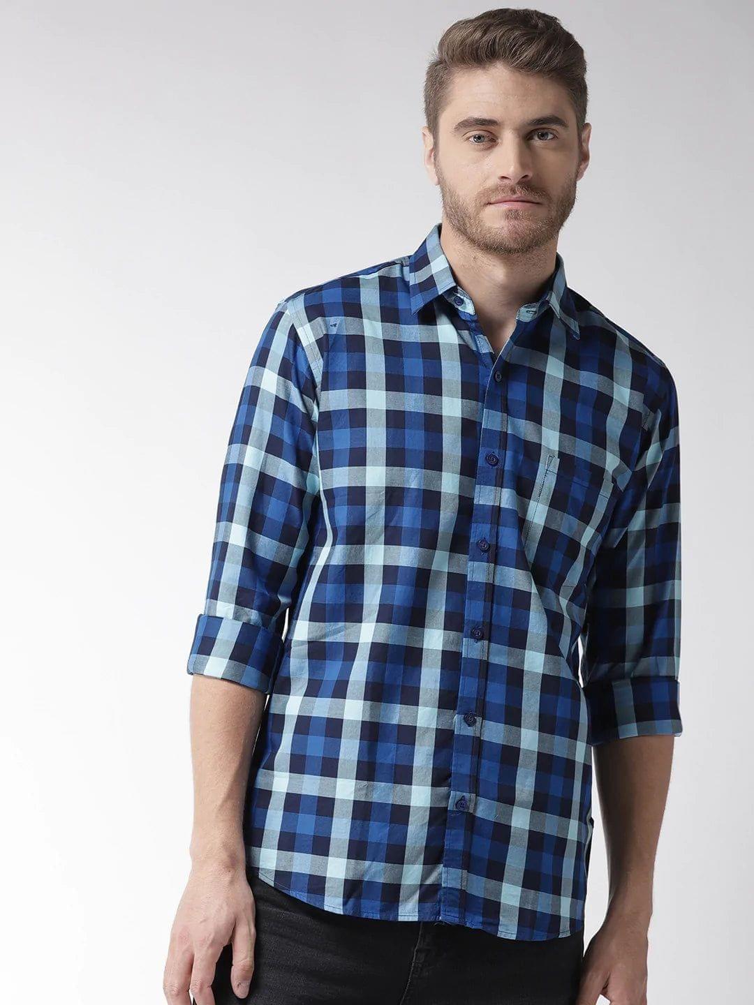 Rodamo Men Blue Slim Fit Checked Casual Shirt