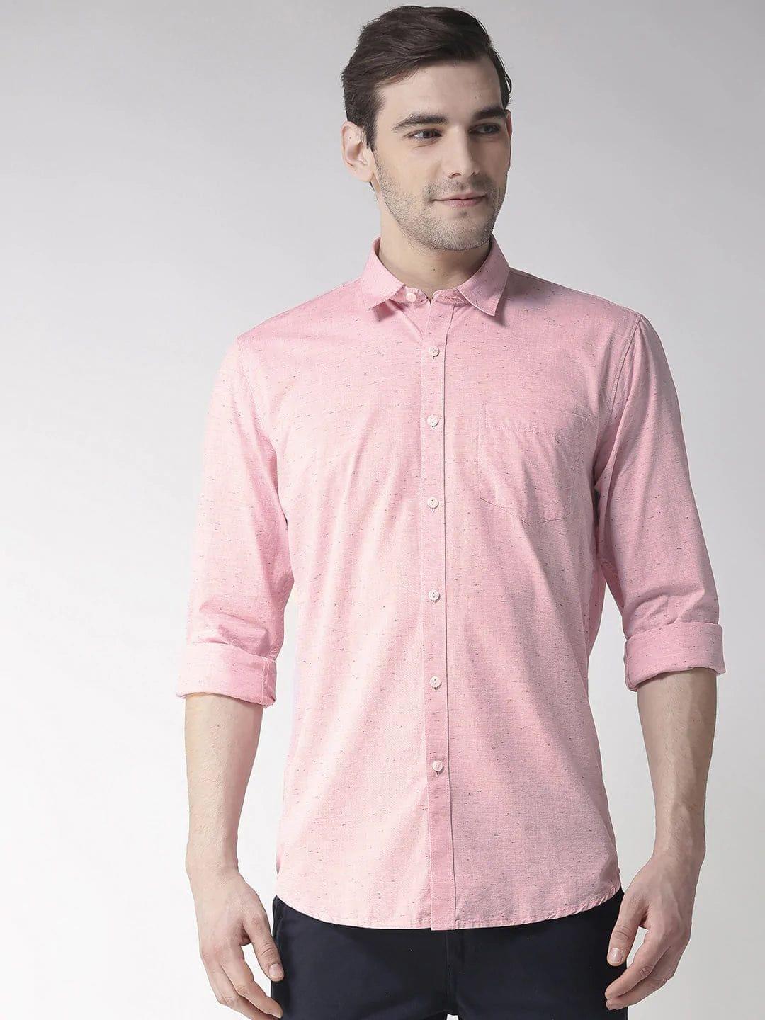 Rodamo  Men Pink Slim Fit Self Design Casual Shirt