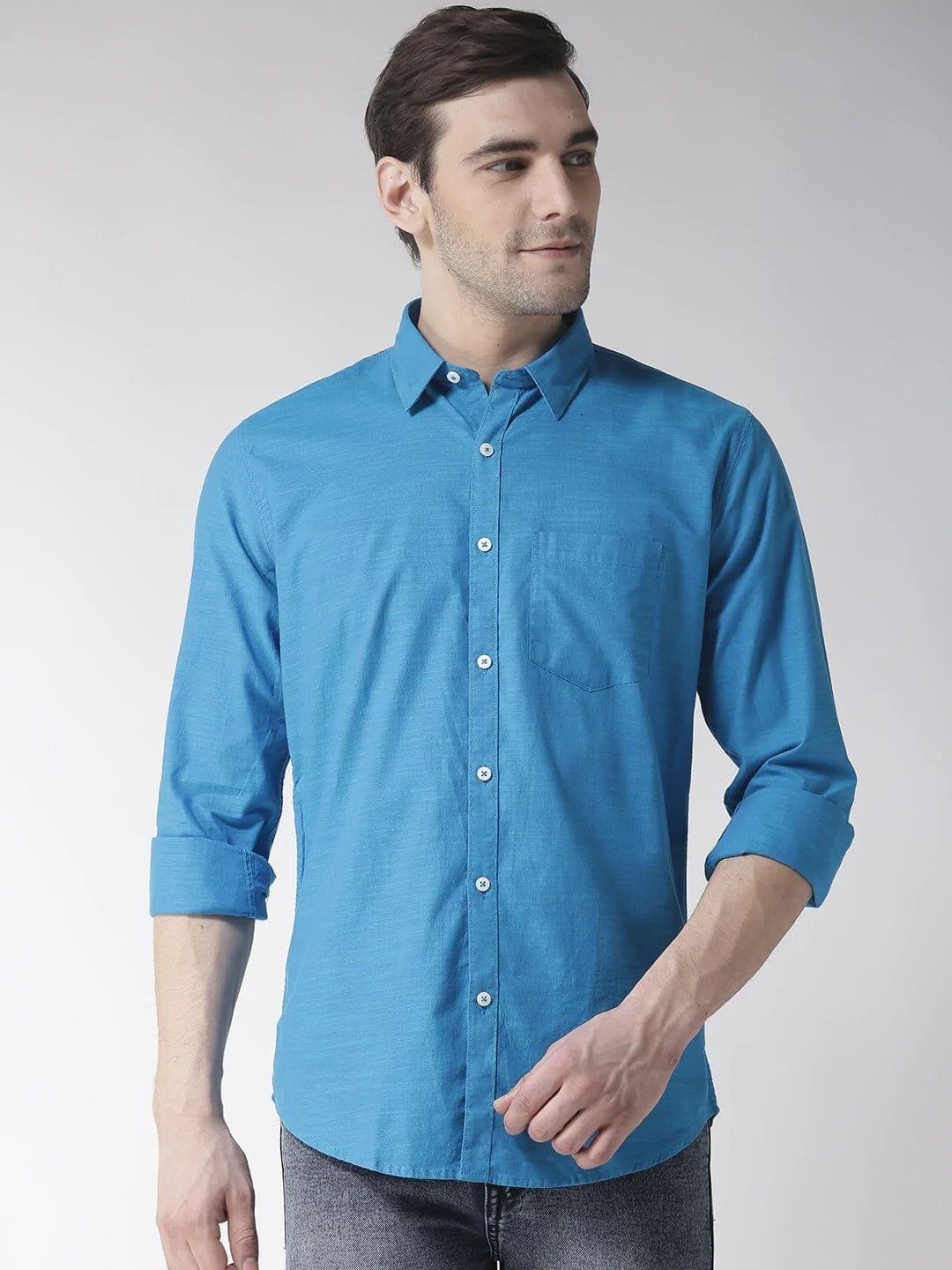 Rodamo  Men Blue Slim Fit Solid Casual Shirt
