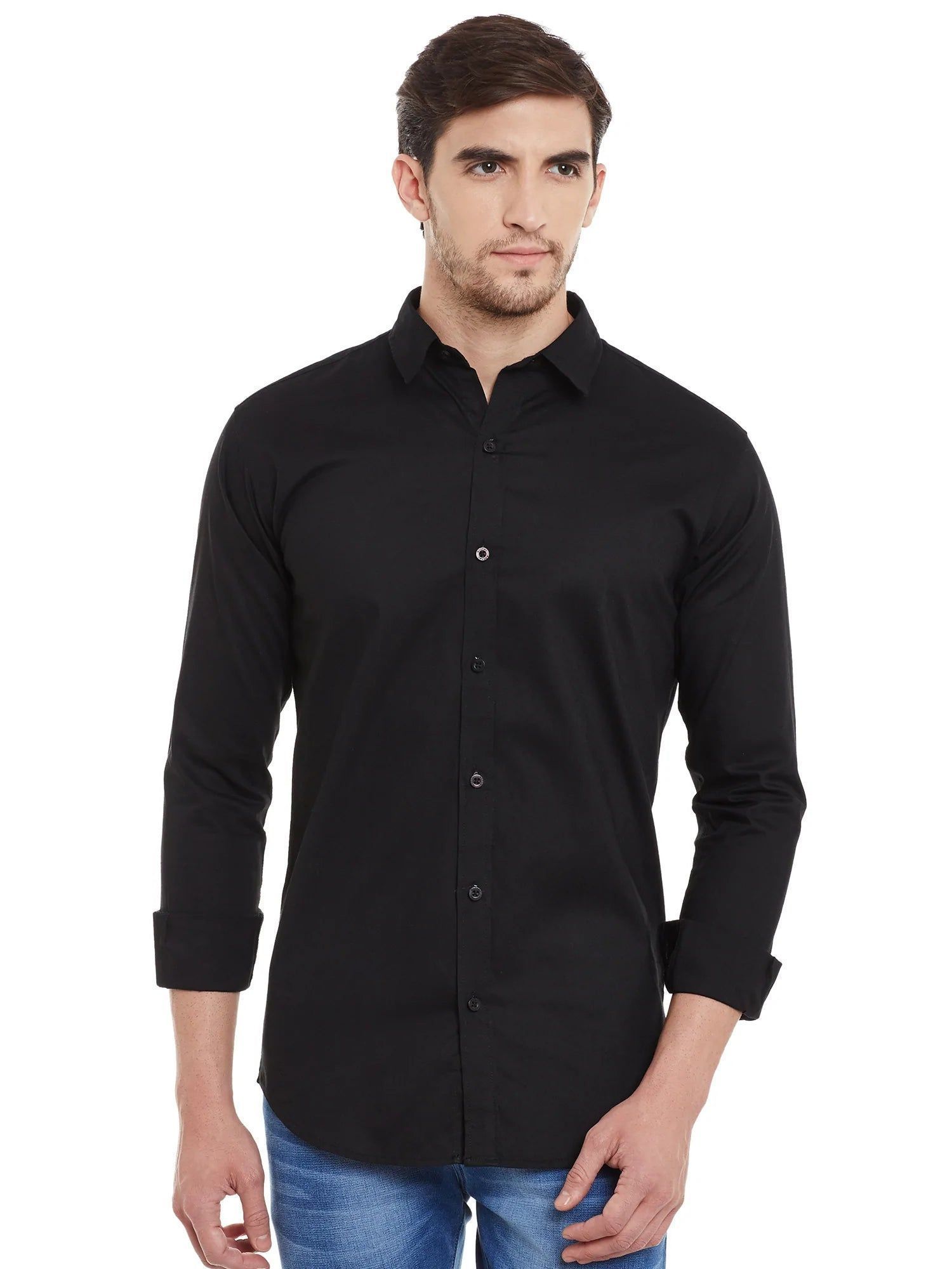 Rodamo  Men Black Slim Fit Shirts