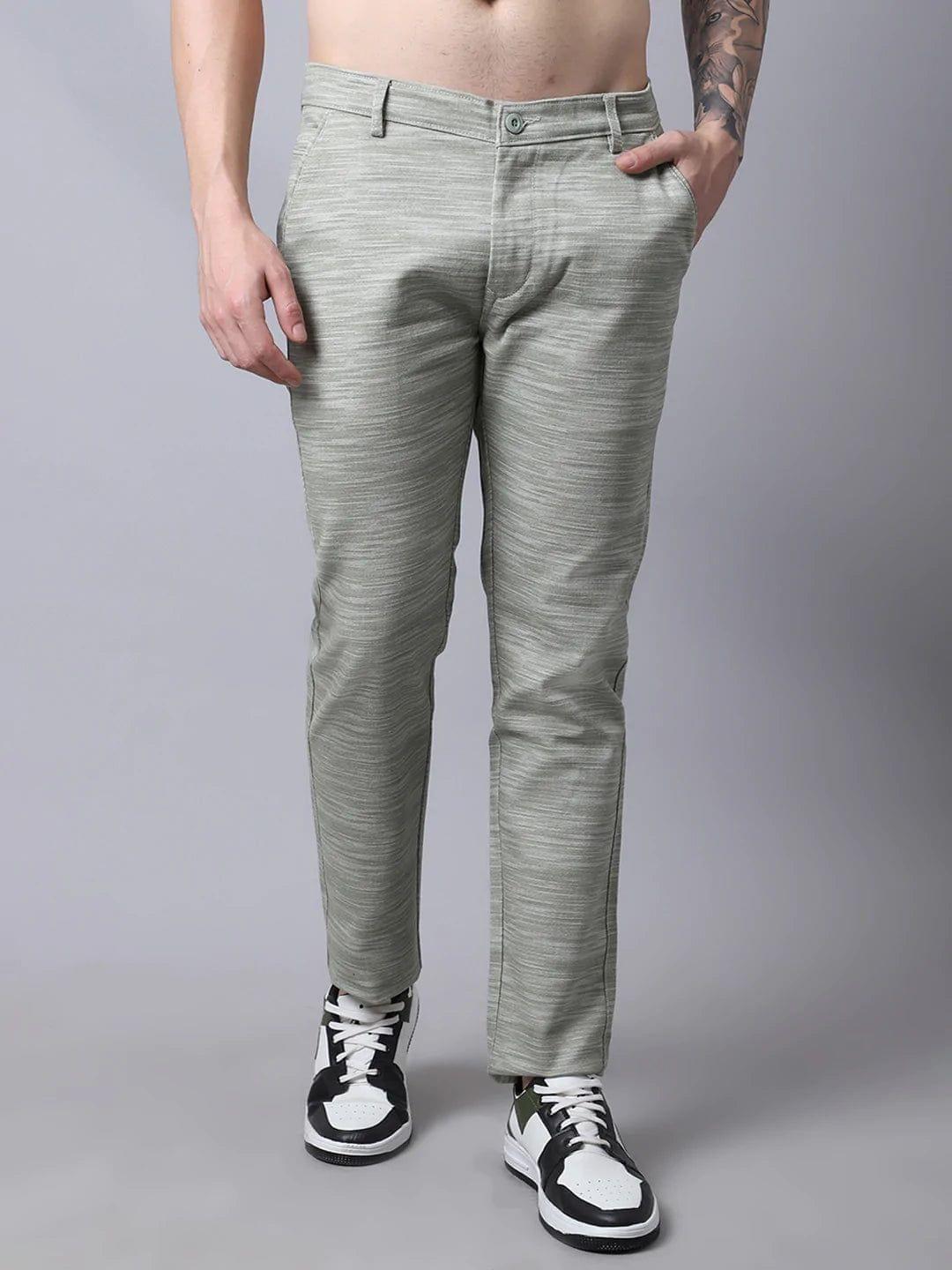 Rodamo  Men Olive Green Slim Fit Solid Trousers