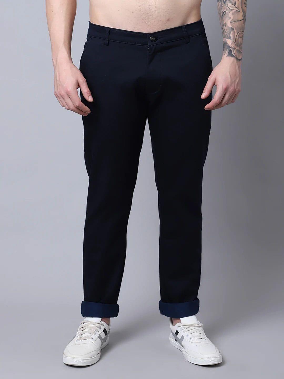 Rodamo  Men Navy Blue Slim Fit Trousers