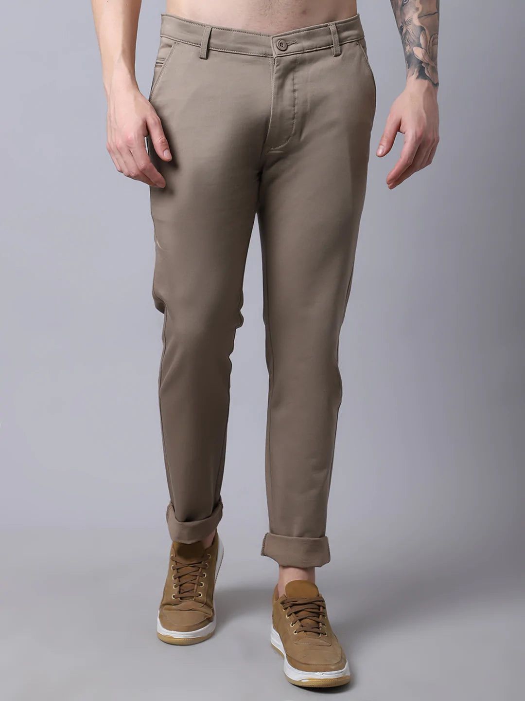 Rodamo  Men Khaki Slim Fit Chinos Trousers