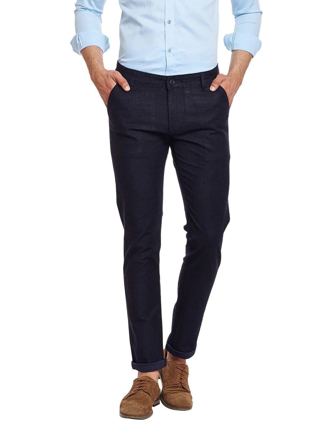 Rodamo  Men Navy Blue Slim Fit Trousers