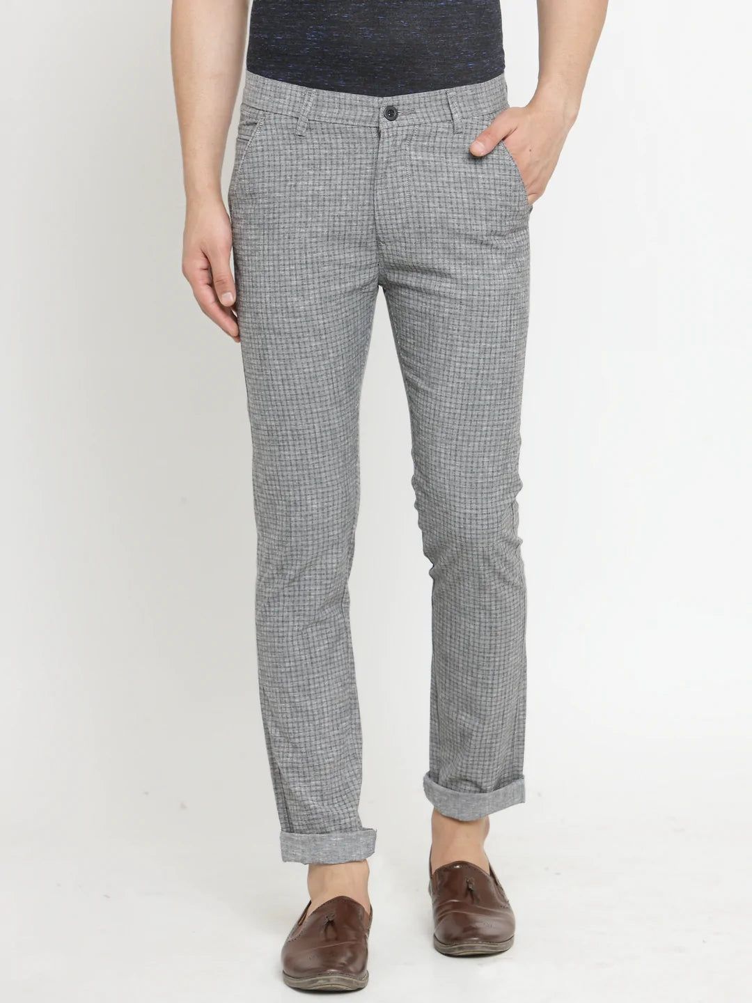 Rodamo  Men Grey Slim Fit Trousers