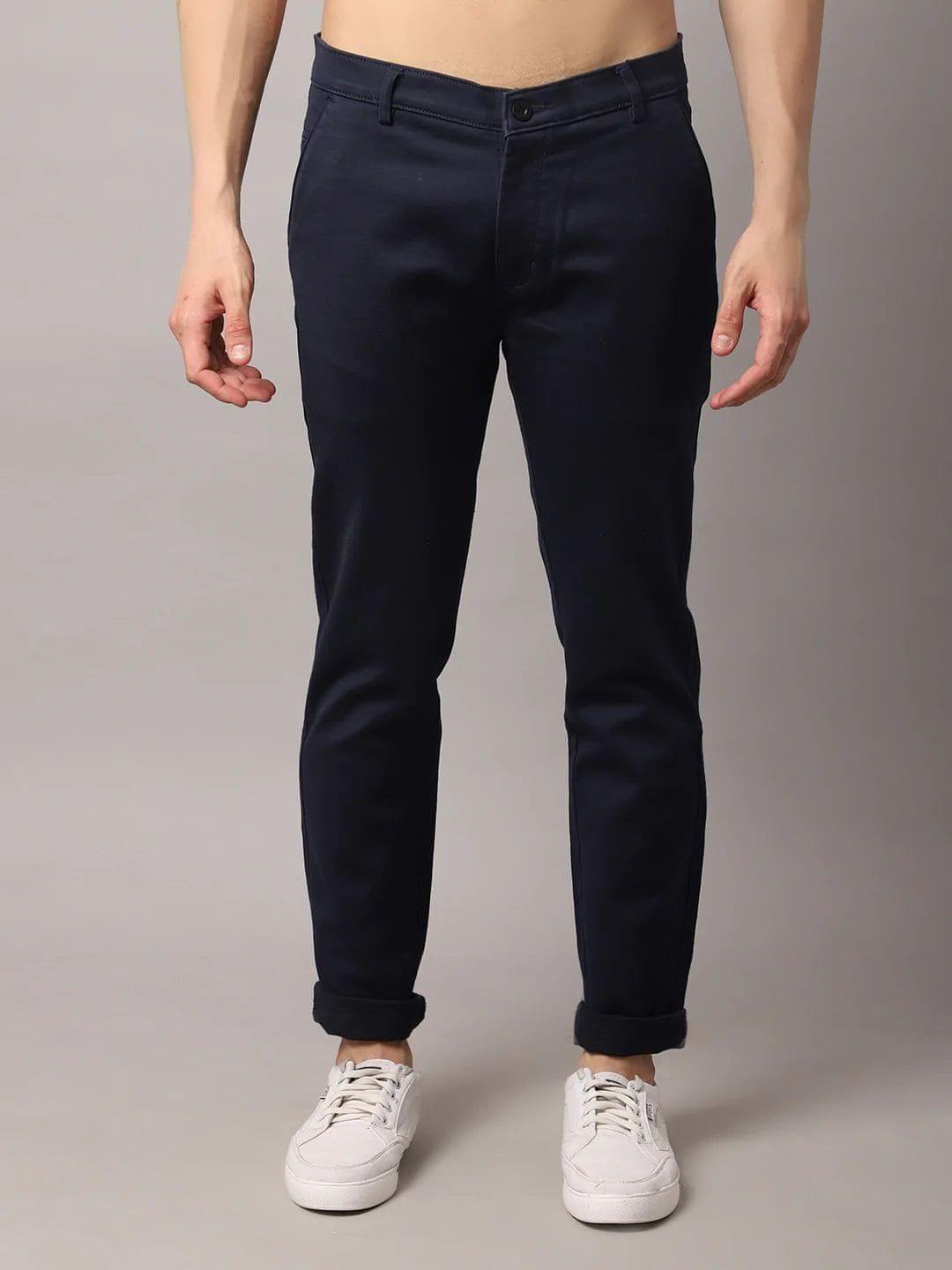 Rodamo  Men Navy Blue Slim Fit Chinos Trousers