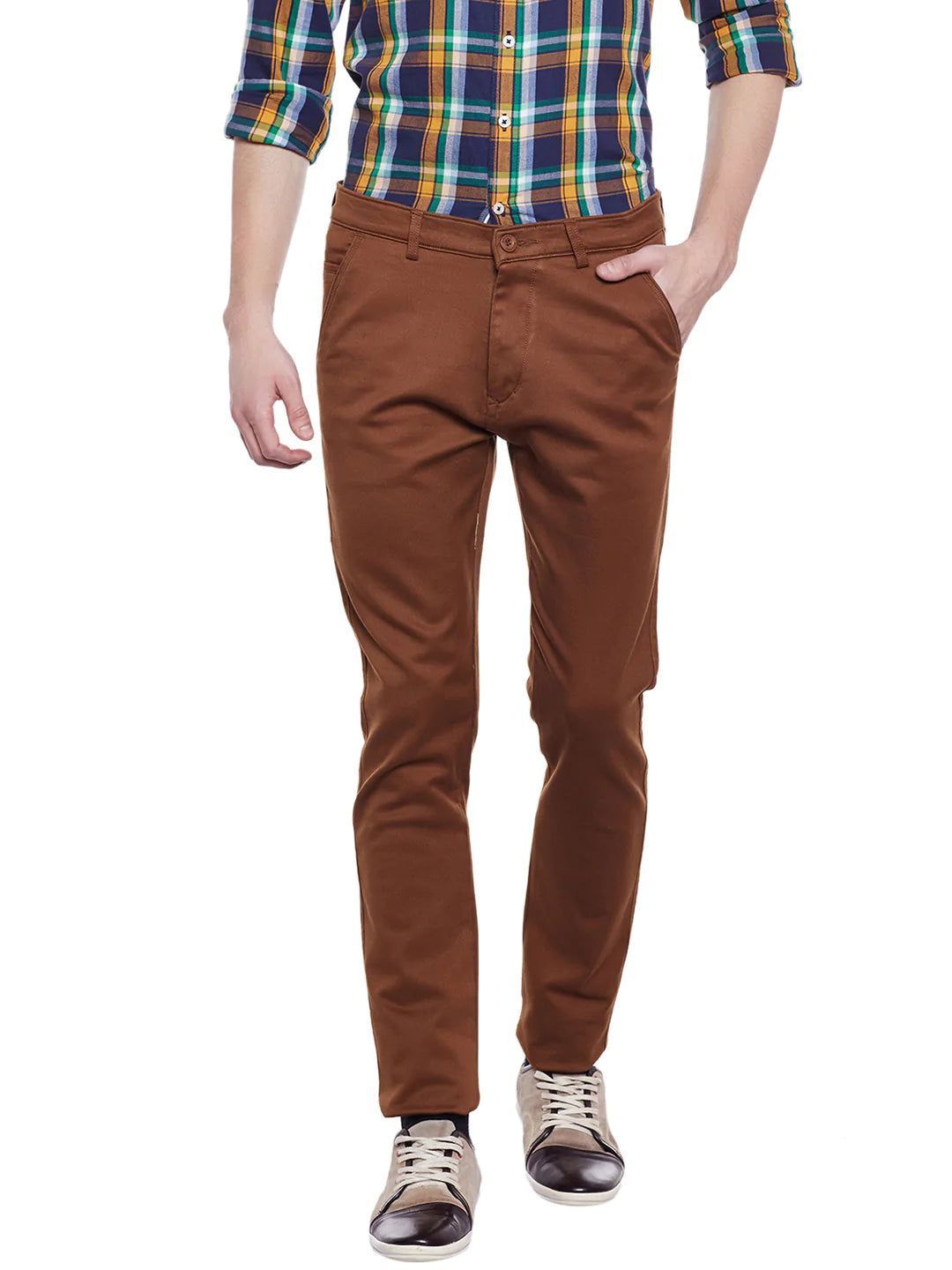 Rodamo  Men Brown Slim Fit Trousers