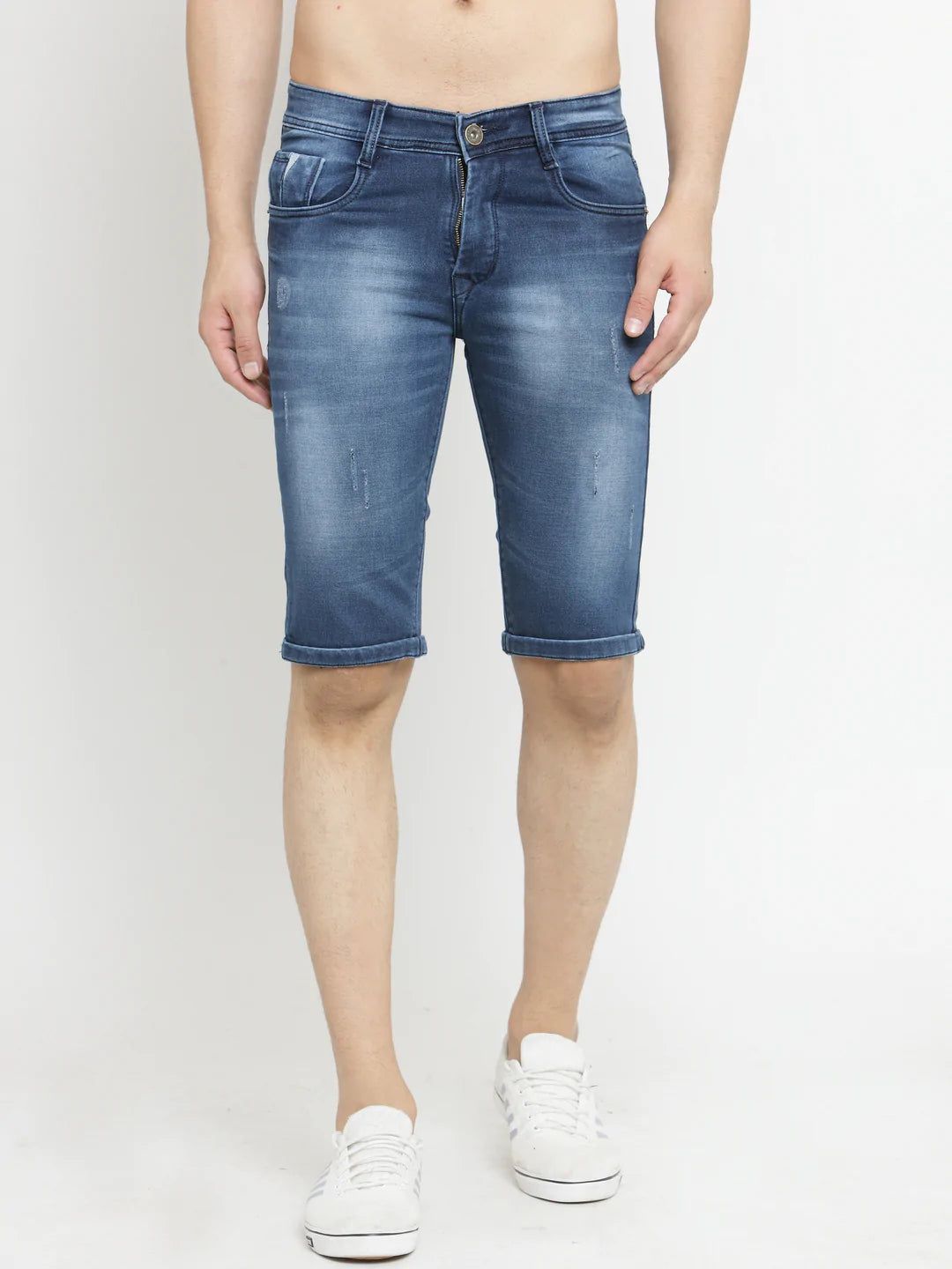 Rodamo Men Blue Washed Slim Fit Denim Shorts