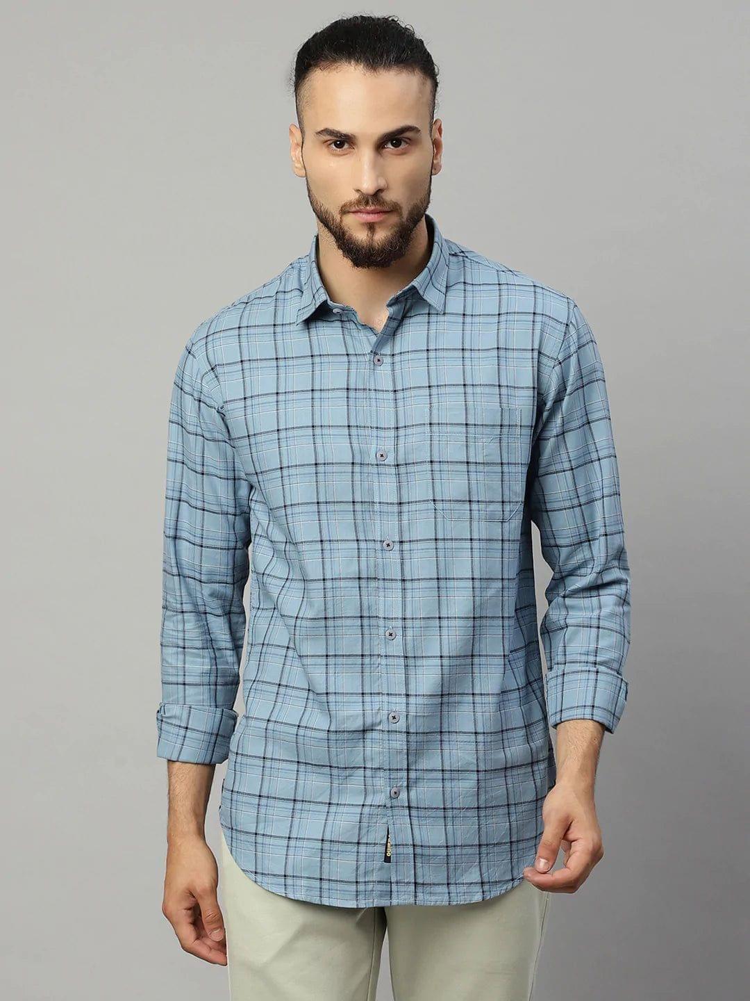 Rodamo  Men Blue Tartan Checked Slim Fit Casual Shirt