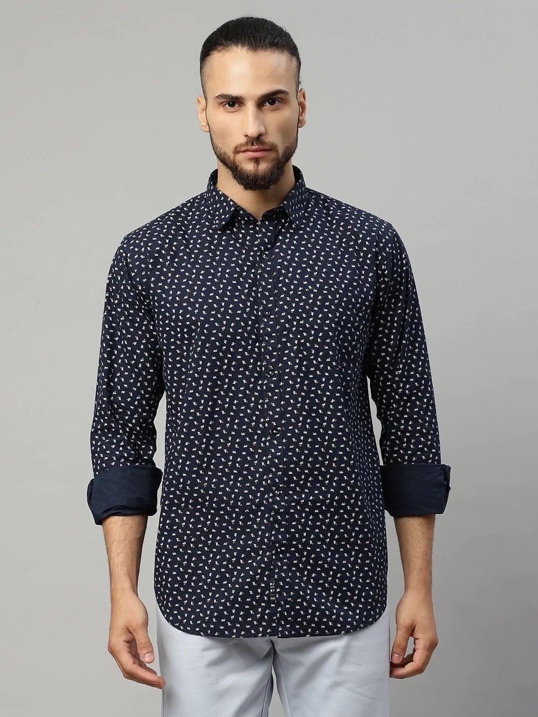 Rodamo Men Navy Blue Slim Fit Printed Casual Shirt