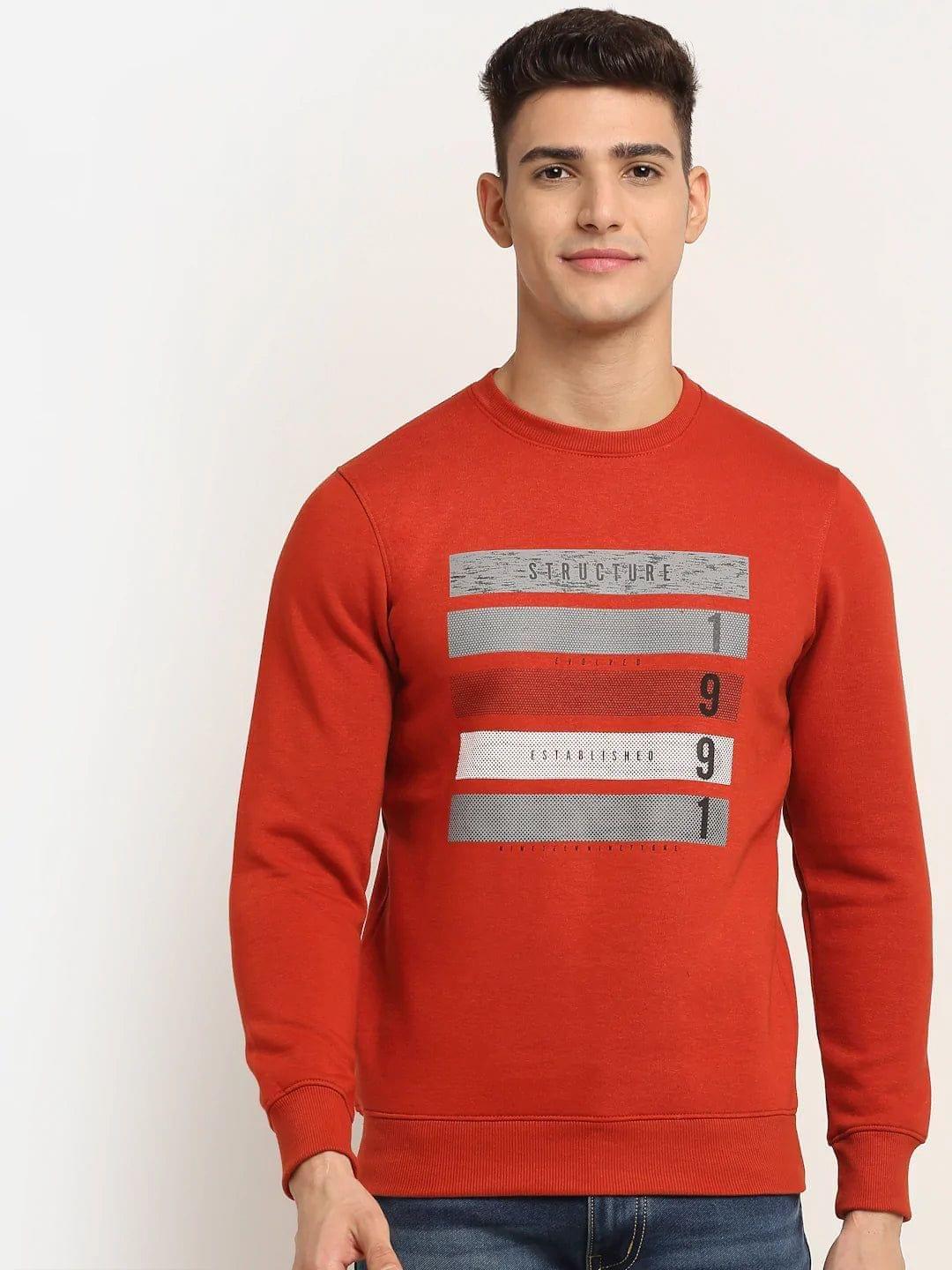 Rodamo Men Rust  Grey Printed Sweatshirt