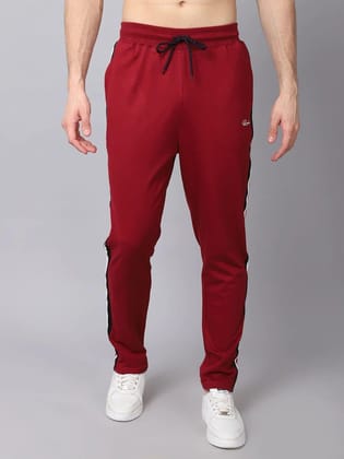 Rodamo Men Maroon Striped Slim-Fit Cotton Trackpants