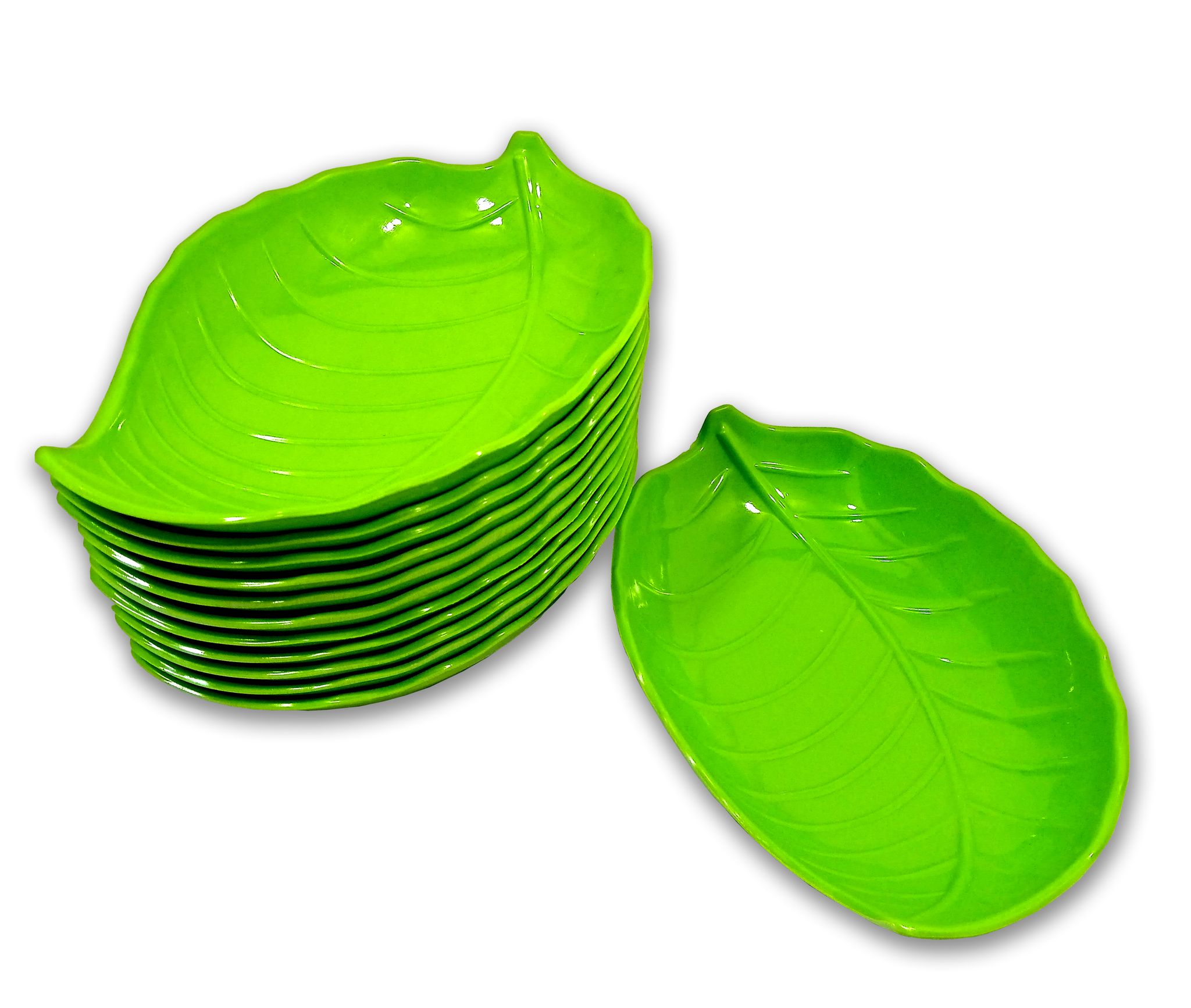 Inpro ( Pack Of 12) Melamine Stylish 12 Pcs Leaf Shape Quarter Plates in Green Color For Snacks Plate - Melamine Plate-designer Plate- Leaf Plate-Small Plate-Stylish Plate-Kitchen crockery