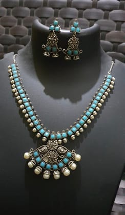 Glamvila Light Blue Stone German Silver Set