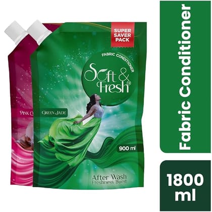 Soft & Fresh combo Pack of Green Jade & Pink Coral 2X900ml, best fabric conditioner softener increase freshness and softness 900ml refill pouch Pack of 2 Soft & Fresh combo Pack of Green Jade & Pink Coral 2X900ml, best fabric conditioner softener increase freshness and softness 900ml refill pouch Pack of 2