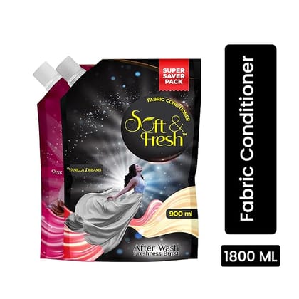 Soft & Fresh combo (Pack of 2) Vanilla Dreams & Pink Coral 2X900ml, best Fabric Conditioner softener increase Freshness and softness 900ml refill pouch liquid conditioner Fabric Soft & Fresh combo (Pack of 2) Vanilla Dreams & Pink Coral 2X900ml, best Fabric Conditioner softener increase Freshness and softness 900ml refill pouch liquid conditioner Fabric