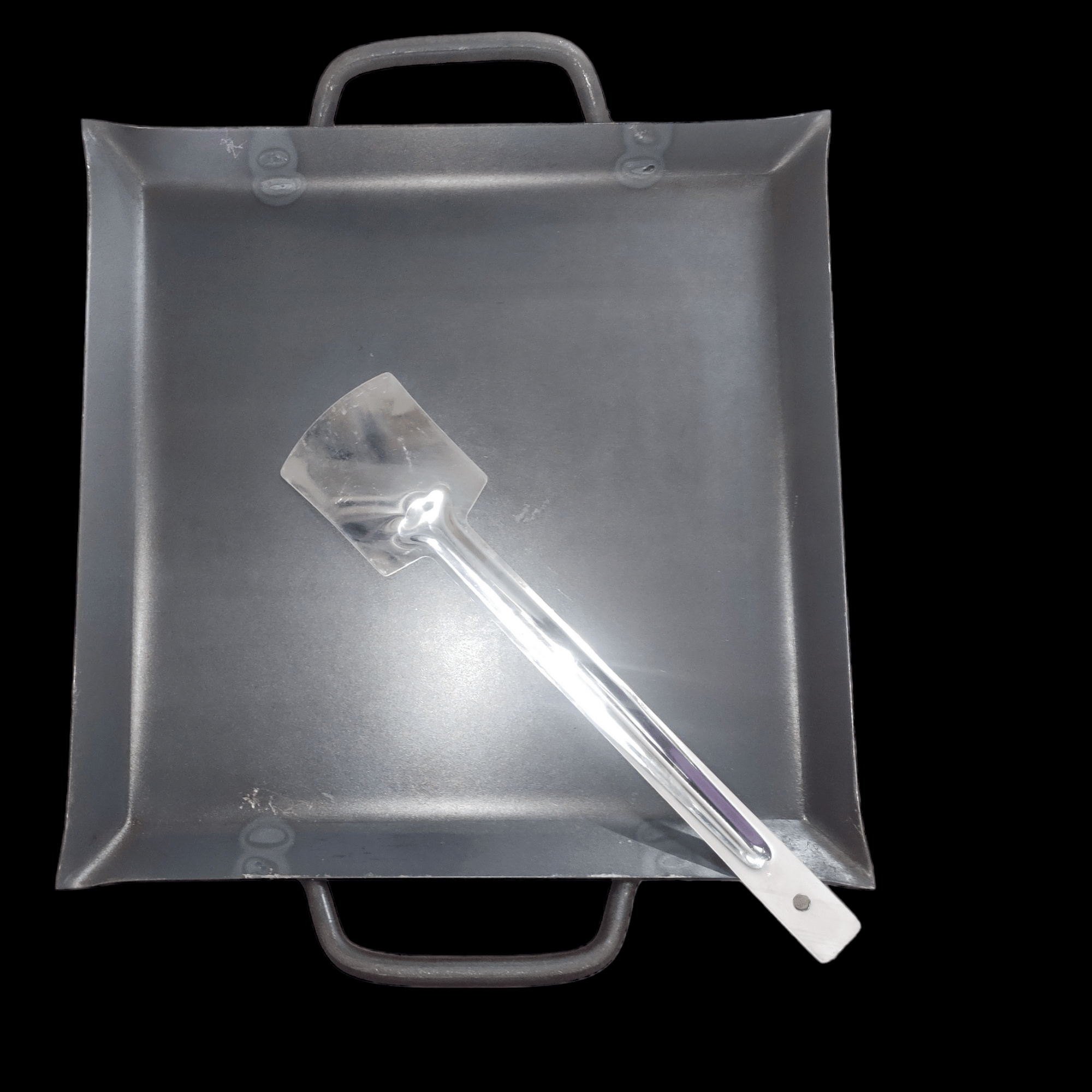 Nakshathra - pure iron tawa / dosa, roti tawa - Square design with unique border - 12 inch * 12 inch - double handle