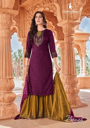 Talk By Fashion Women Premium Viscose Silk Kurti with Sharara Dupatta Set Olive Green