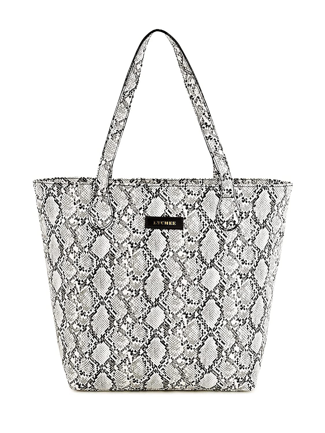 Lychee Bags Women Pu Snake Finish WhiteTote Bag
