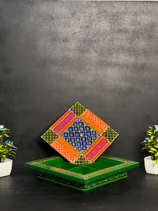 GREEN HAND PRAINTED DRY FRUIT BOX /&nbsp;HOME DECOR / RESTAURANT DECOR/ OFFICE DECOR/ TABLE DECOR/DRAWING ROOM DECOR / GIFT ITEM