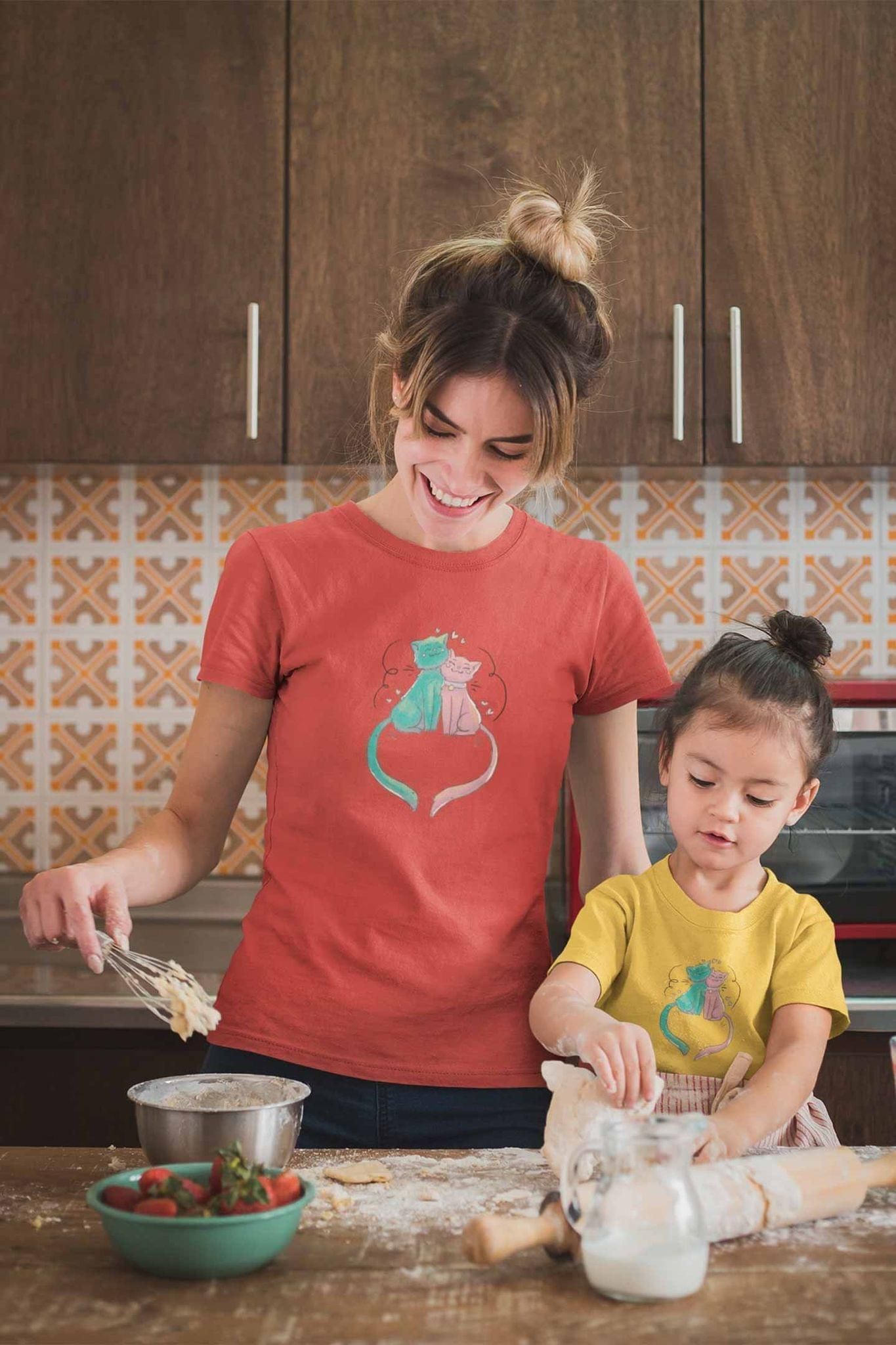 Round Neck T-Shirt (Toddlers) - Cats In Love (11 Colours)