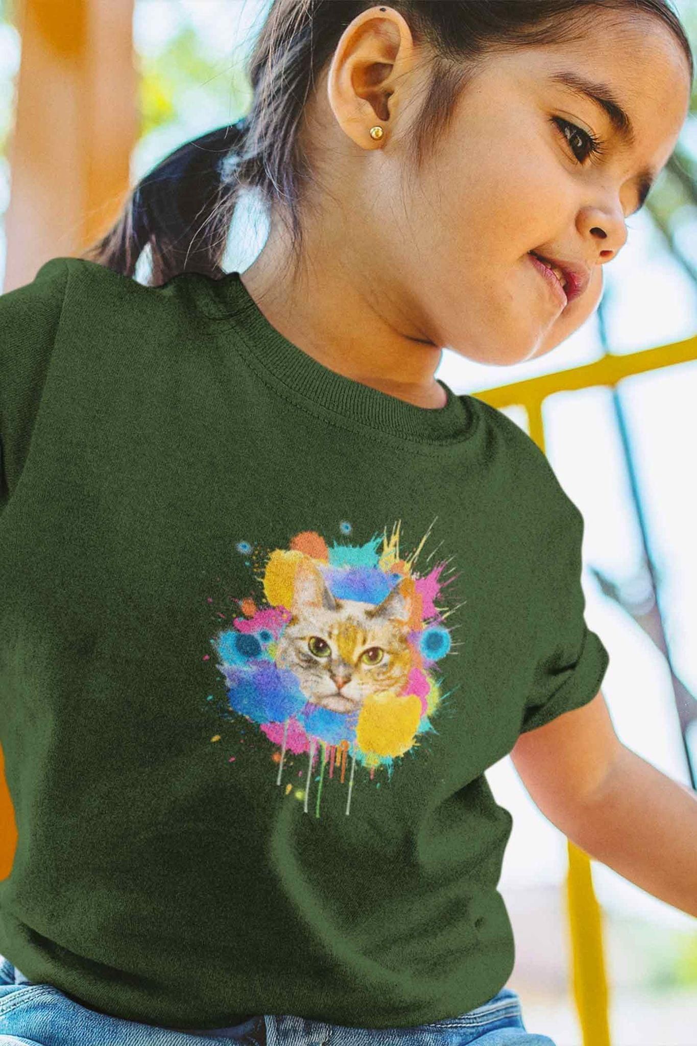 Round Neck T-Shirt (Toddlers) - Splishy Splashy Cat (17 Colours)